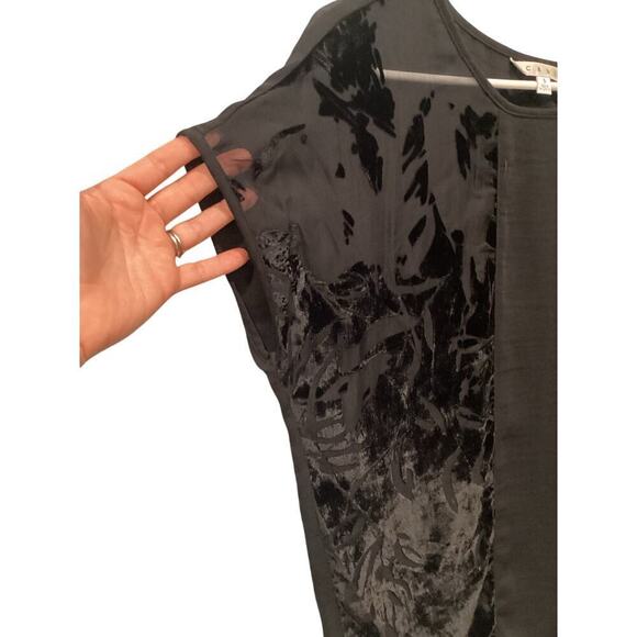Cabi Womens Velvet Burnout Shirt Size Small Black Top Boxy Oversized Boho Office - Picture 2 of 9